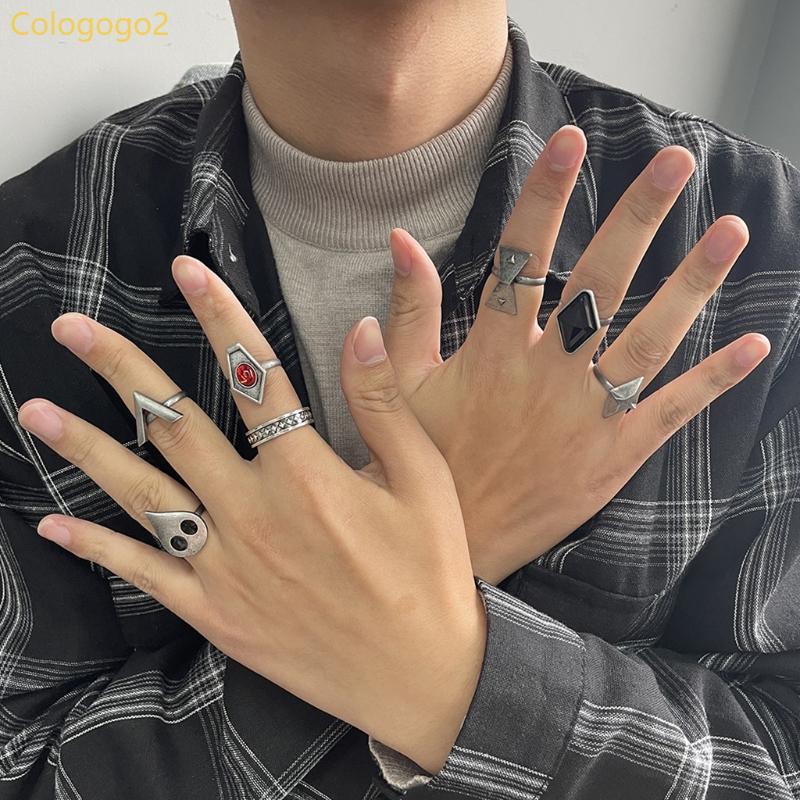 Cologogo2 7x Genshin Impact Hutao คอสเพลย์แหวนชุดสําหรับผู้ชายผู้หญิงปรับแหวนโลหะอุปกรณ์เสริมเครื่อง