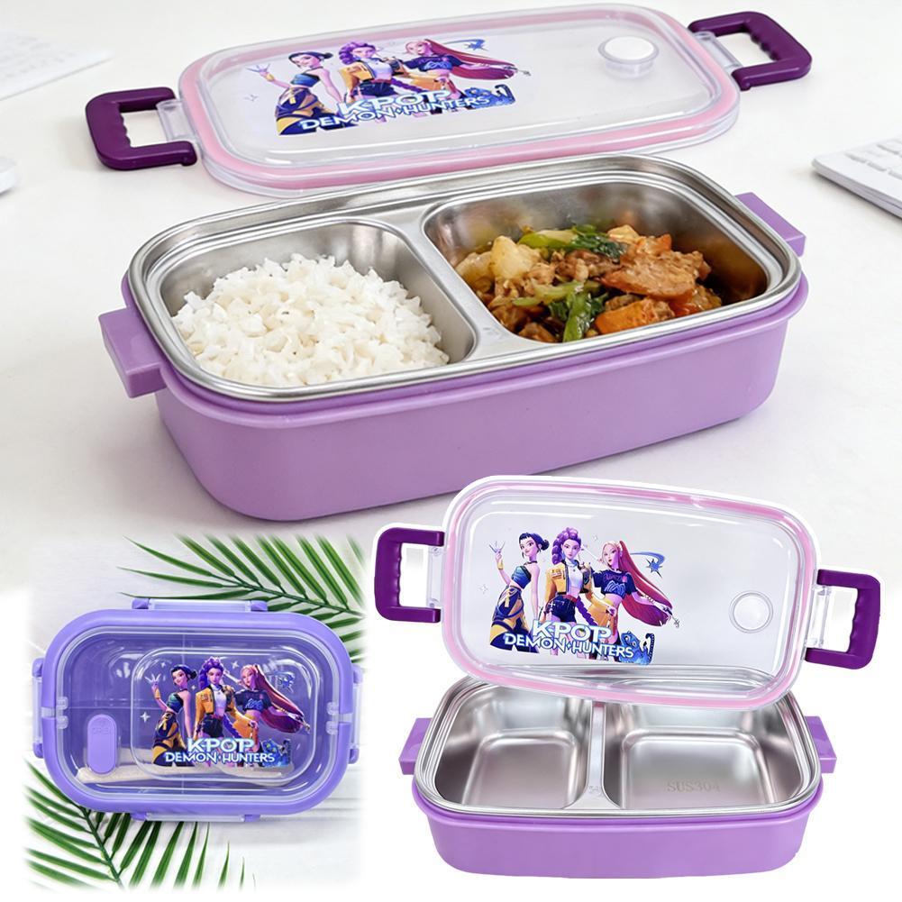 Hunter Girl Group กล่องอาหารกลางวันช่องการ์ตูนพลาสติกพร้อมที่จับสลัดความจุขนาดใหญ่ Bento L7j6