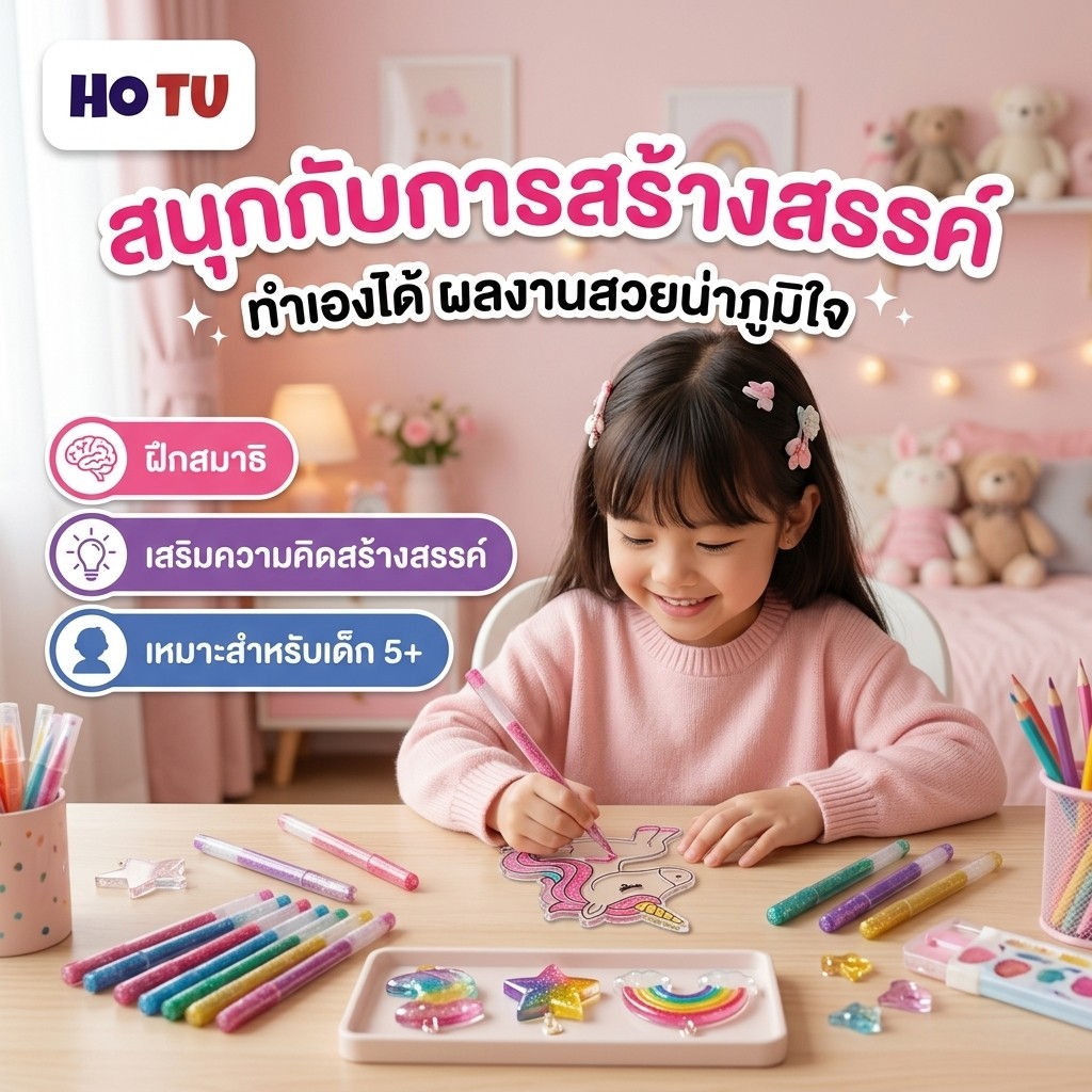 🔥สินค้ามาใหม่🔥HOTU Toy ชุดDIYเจลคริสตัลไม่ต้องอบ ระบายสีทำพวงกุญแจ ของเล่นเด็ก เสริมพัฒนาการ ฝึกสมาธิ