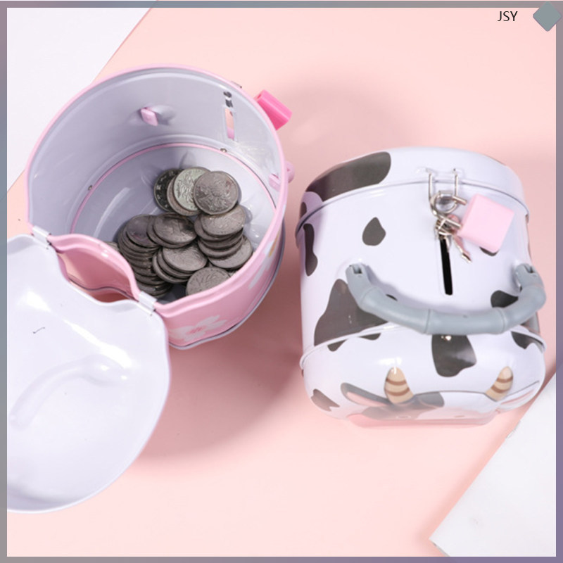 Lovely Cow Saving Box Piggy Bank Tinplate Money Box Money Storage (สไตล์) junshaoyip