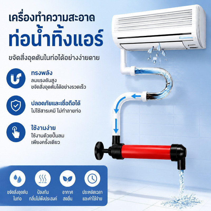 【ใช้ง่ายมาก】 โปรพิเศษ | ท่อระบายน้ำแอร์ | เครื่องมือดูดน้ำ/ท่อแอร์/อุปกรณ์ทำความสะอาด