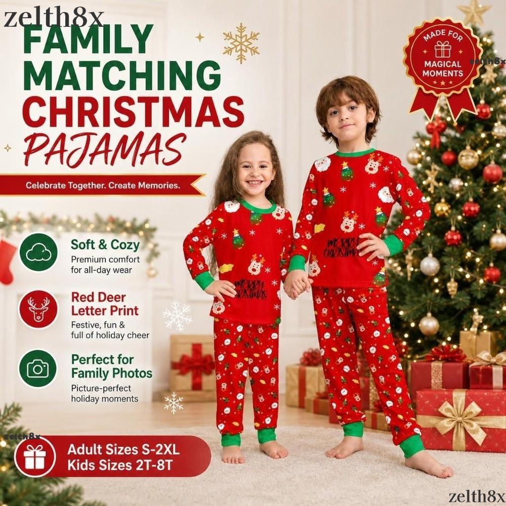 ZELTH นอนคริสต์มาสชุด, Santa Claus พิมพ์ครอบครัวชุดนอน,สีแดงแขนยาว Xmas ต้นไม้กวาง Xmas ชุดนอนผู้ชาย
