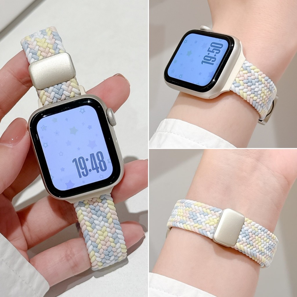 Candy สีไนลอนสําหรับ Apple Watch S11 10 9 8 7 6 5 4 SE3/2/1 ULTRA iWatch สาย 49 มม.46 มม.45 มม.44 มม.42 มม.41 มม.40 มม.38 มม.แม่เหล็กหัวเข็มขัด