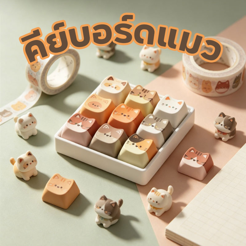 คีย์บอร์ดแมว  ของเล่นกดคลายเครียด ASMR พวงกุญแจ ลายแมวน่ารัก คลายเครียด เสียงคลิก