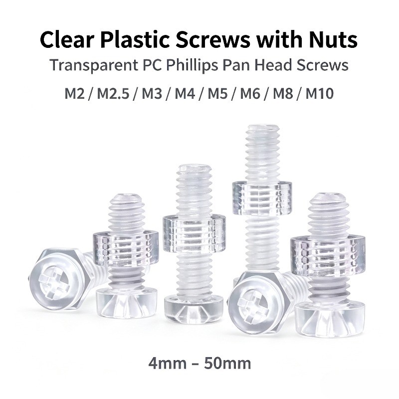 Transparent Cross Round Head Bolt PC Plastic Bolt/Nut M2-M10