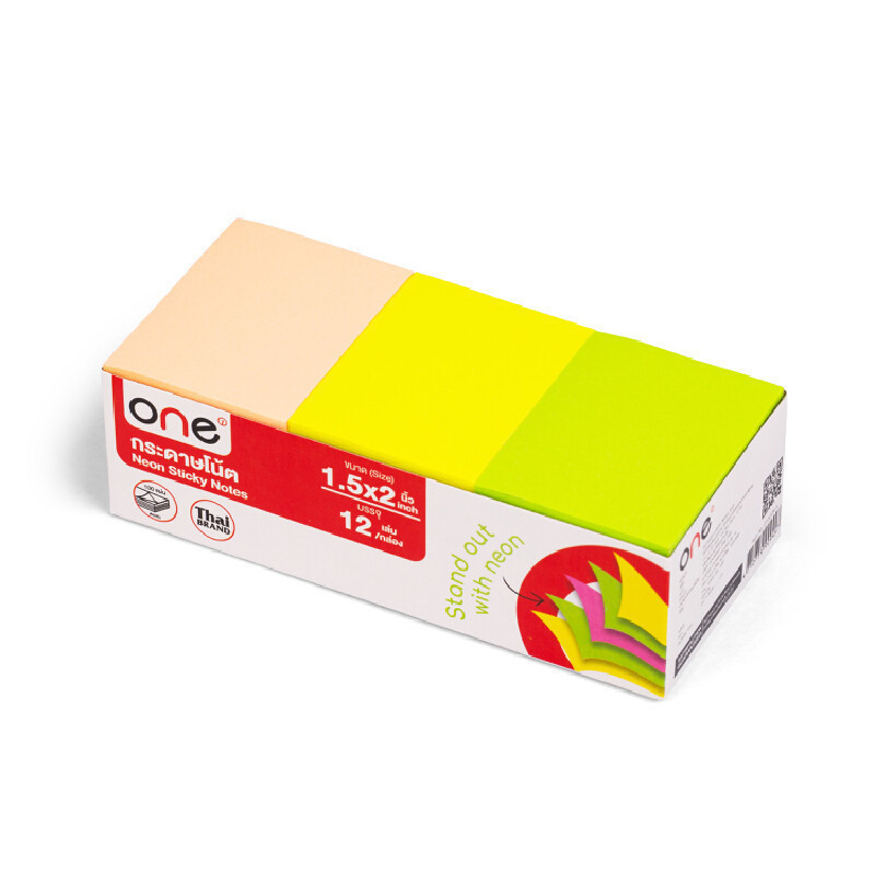ONE กระดาษโน้ต รุ่น O1520N-A คละสี สะท้อนแสง ขนาด 1.5x2 นิ้ว (แพ็ค 12 เล่ม)