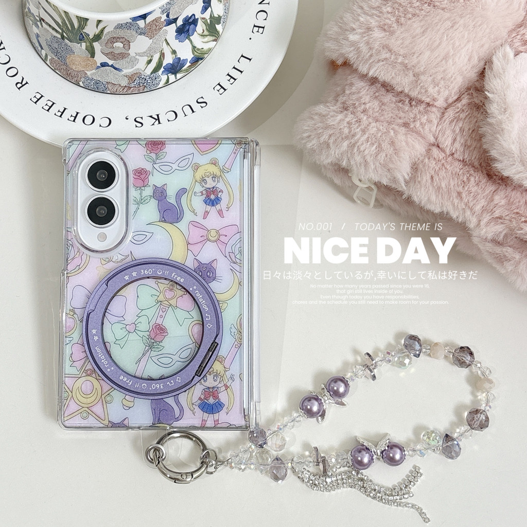 New style การ์ตูน น่ารัก เซเลอร์มูน Magnetic holder เคส สำหรับ Samsung Galaxy Fold8 Wide Case ชุดสามชิ้นที่ถอดออกได้รวมทุกอย่าง แกนกลางแม่เหล็ก ป้องกันการตก พลิกปก เคส