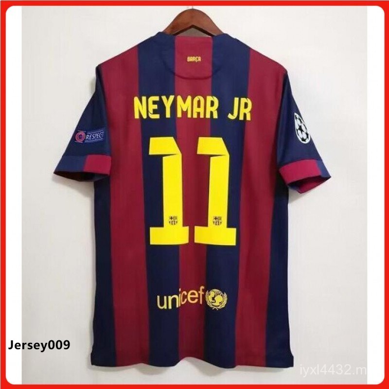 2014-15 Barcelona NEYMAR JR MESSI คุณภาพสูง Home Retro Soccer Jersey เสื้อยืดฟุตบอลที่กําหนดเอง