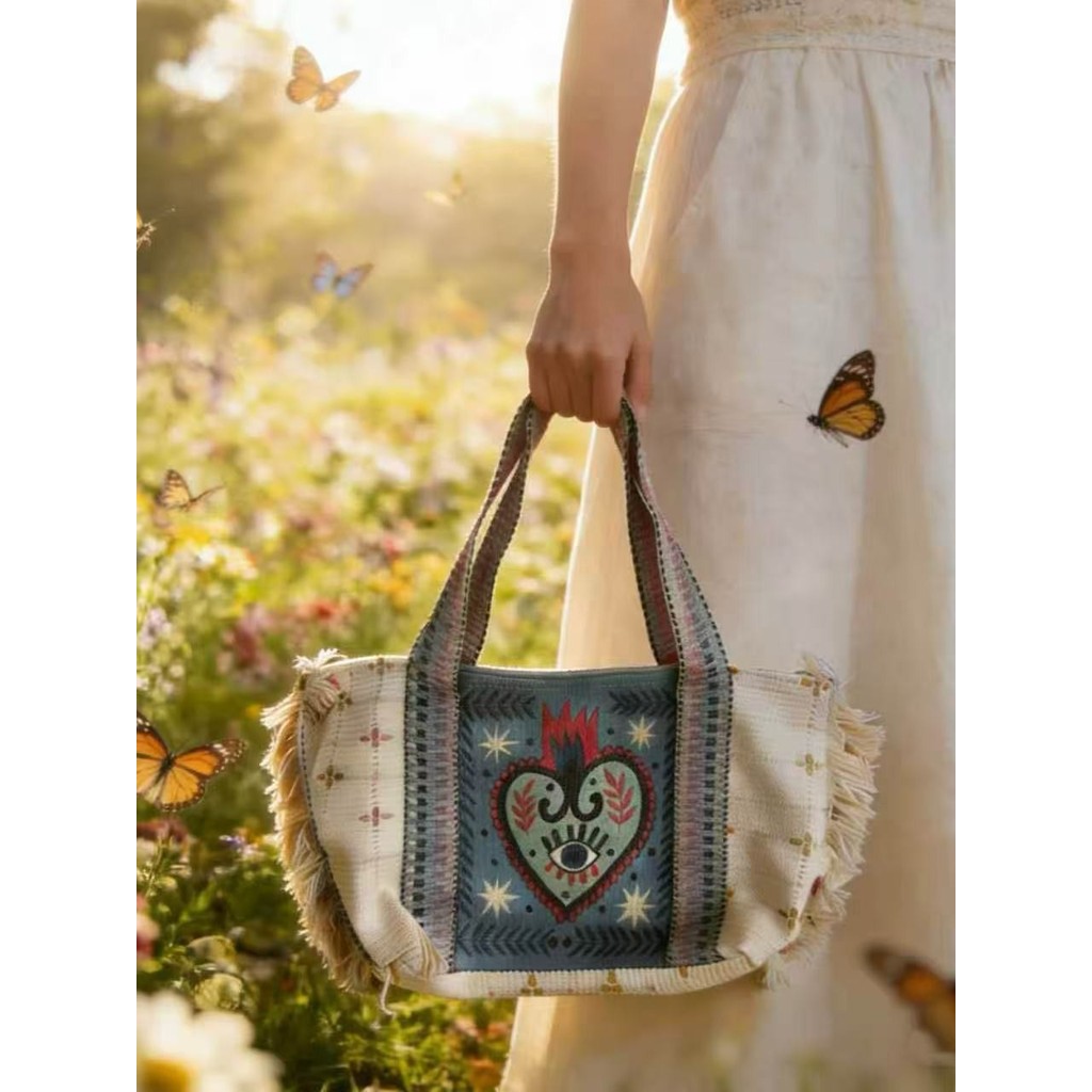 11 Retro Exotic สไตล์ Vintage Exotic ศักดิ์สิทธิ์หัวใจปัก Tote กระเป๋า Vintage Exotic ศักดิ์สิทธิ์หั