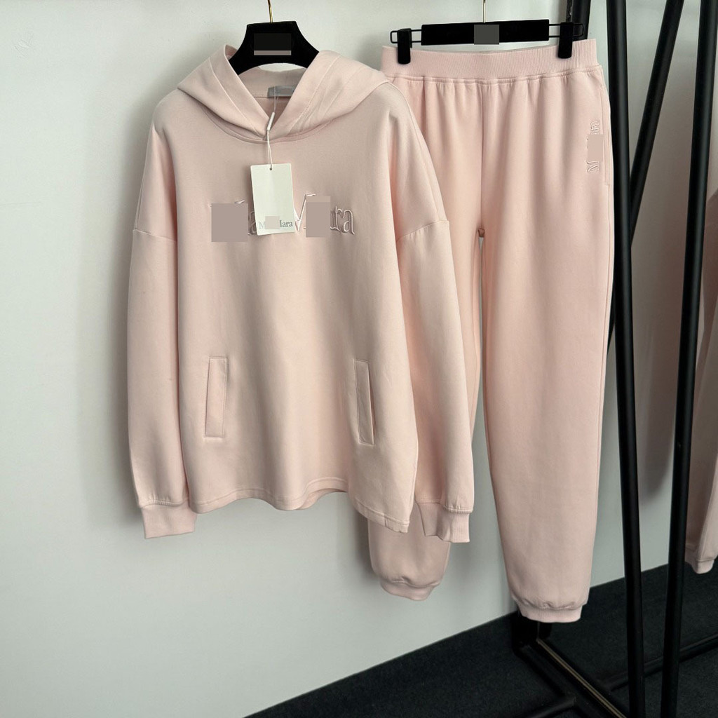 JUEK MaxMar * ชุดกีฬา Letter เย็บปักถักร้อยเสื้อแขนยาว Hooded Pullover Sweatshirt+ลําลอง Tie-Leg T