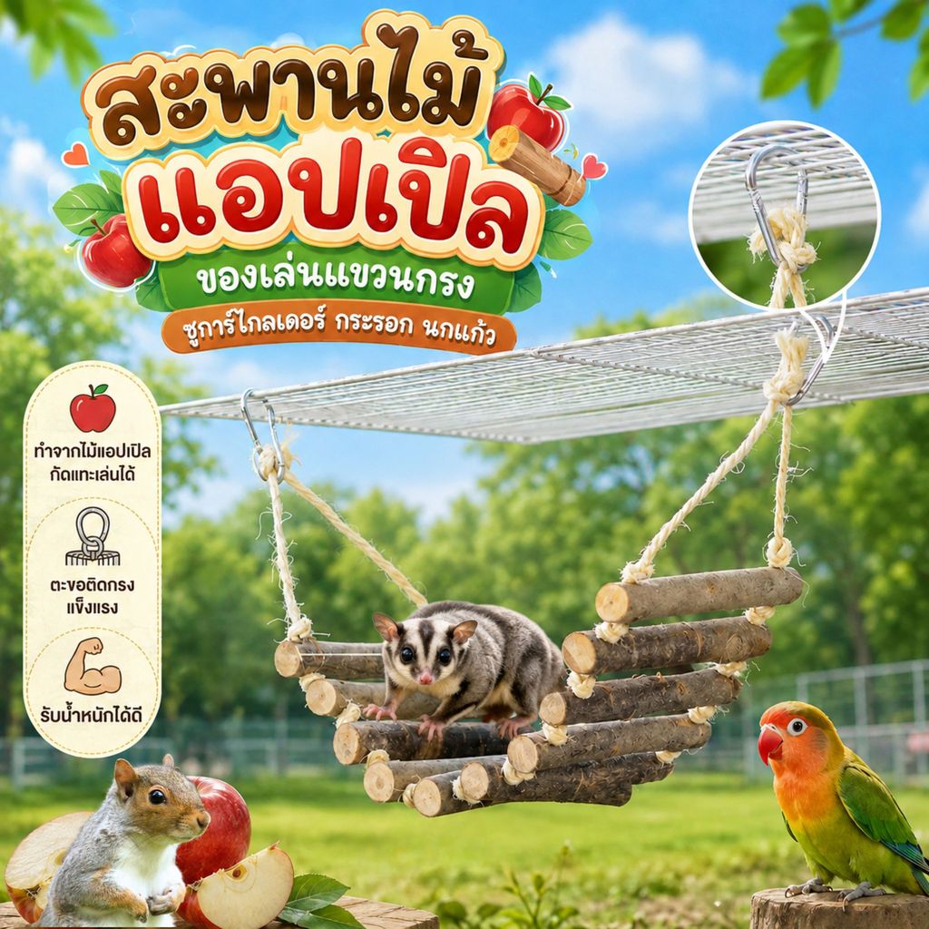 ของเล่นชูก้าร์ไกลเดอร์ กระรอก ดอร์เมาส์ นกแก้ว สะพานไม้แอปเปิล แขวนติดกรง ของเล่นสัตว์เล็ก