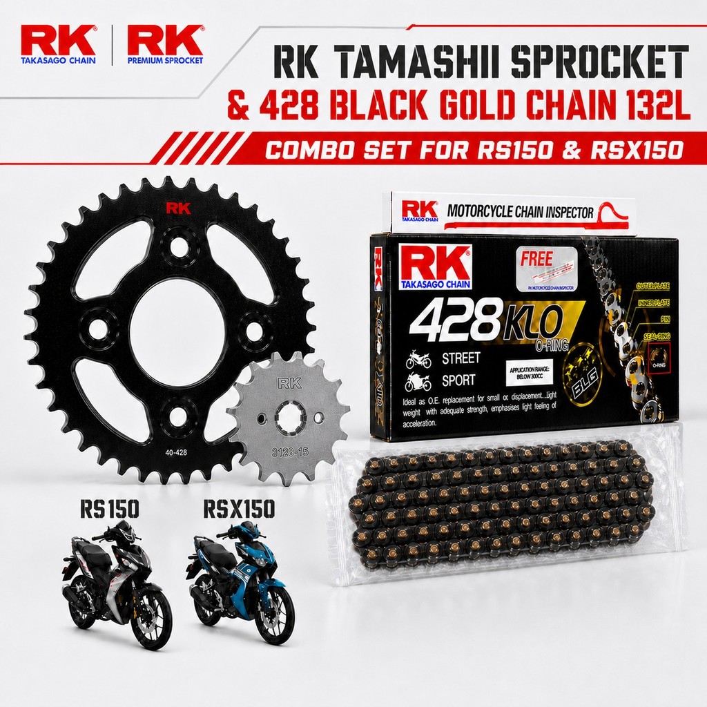 FRONT & REAR RK Tamashii Sprocket & RK 428 BLACK GOLD (BLG) โซ่ 132L [ RS150 RSX150 ]