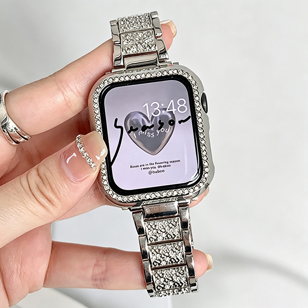 สายเพชรสายโลหะสําหรับ Apple Watch IWatch Ultra 4 3 2/SE 3 2 Series 12 11 10 9 8 7 6 49 มม.46 มม.45 ม