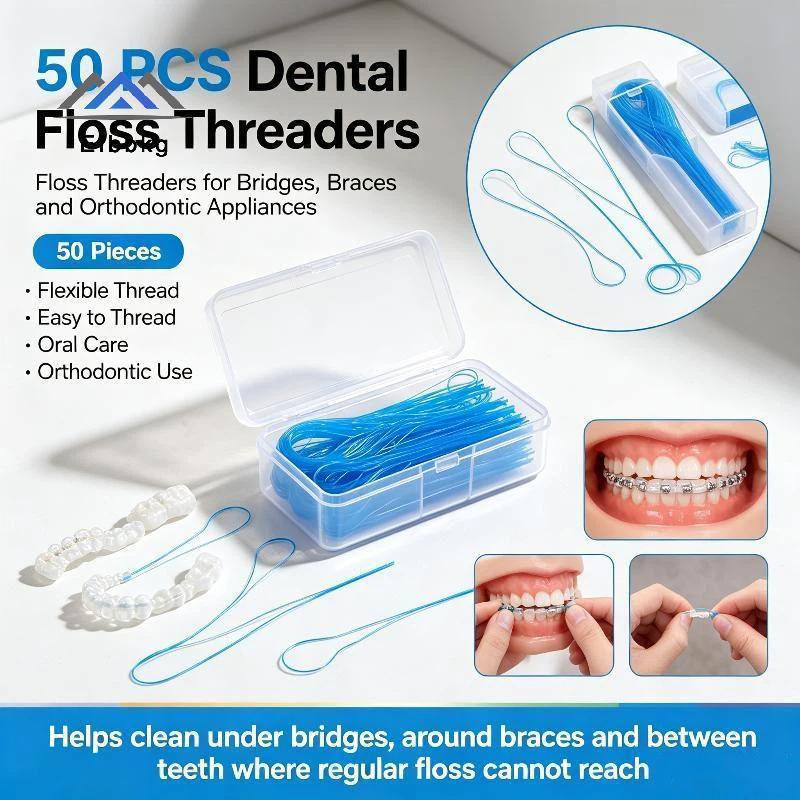 EIbbkg 50 ชิ้น Floss Threader Guide Wire ความเหนียวสูงเครื่องมือทําความสะอาดช่องปากสําหรับใช้งานยาวน