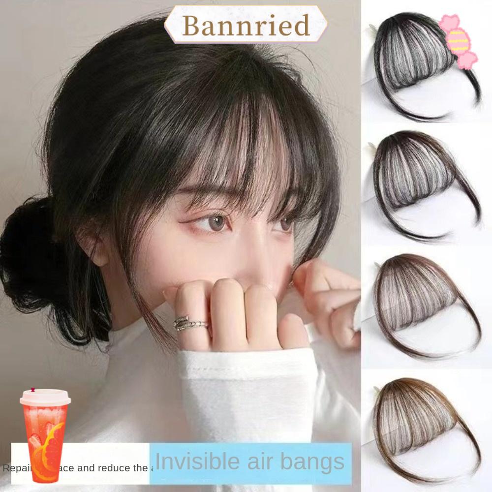BANNRIEDSG Air Bangs Hairpiece, สีดําสีน้ําตาลผู้หญิง Mini Fake Bangs, สําหรับสาวสังเคราะห์ Hairpiec
