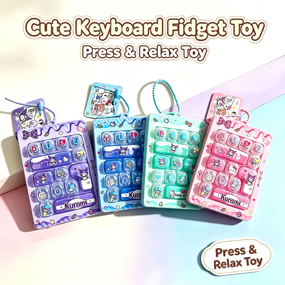 ของเล่นปุ่มกดคีย์บอร์ด Fidget Toy พวงกุญแจห้อยกระเป๋า พวงกุญแจคีย์บอร์ดจิ๋ว 26 คีย์บอร์ดของเล่นการ์ตูน น่ารัก