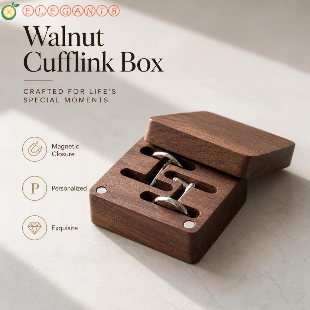 AELEGANT Cufflink Organizer,ส่วนบุคคลFlip-top Walnut Cufflinkกล่อง,ของขวัญสําหรับเขาแม่เหล็กปิดประณี