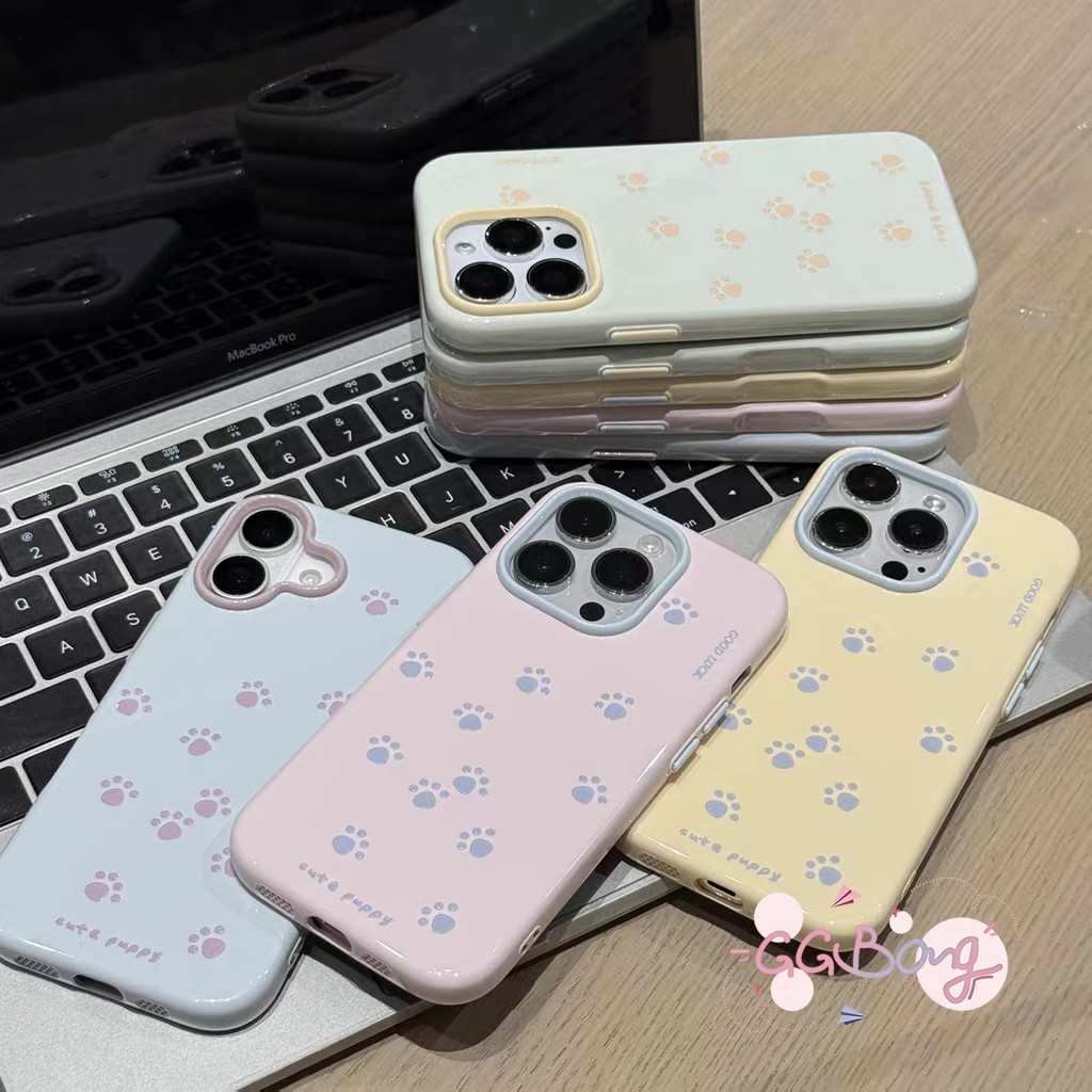 เคสไอโฟน17 18 Proสำหรับ IPhone 12 14 17 15 18 11 13 16 Pro Max 18 13 16เคสเจลลี่สีมาการอง ลายรอยเท้าแมว สไตล์มินิมอล