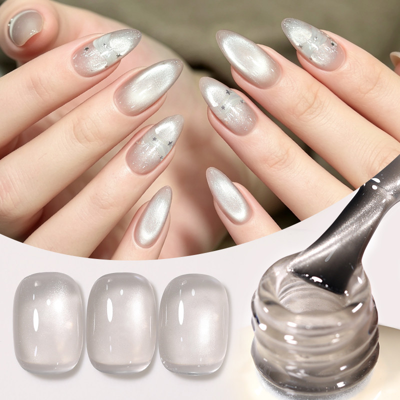 UR SUGAR 15ml สีขาวแมวตาแม่เหล็กเจลยาทาเล็บ Ultra Shine Soak Off UV เจลแก้วลูกปัดแมวแม่เหล็กเจลเคลือบเงา