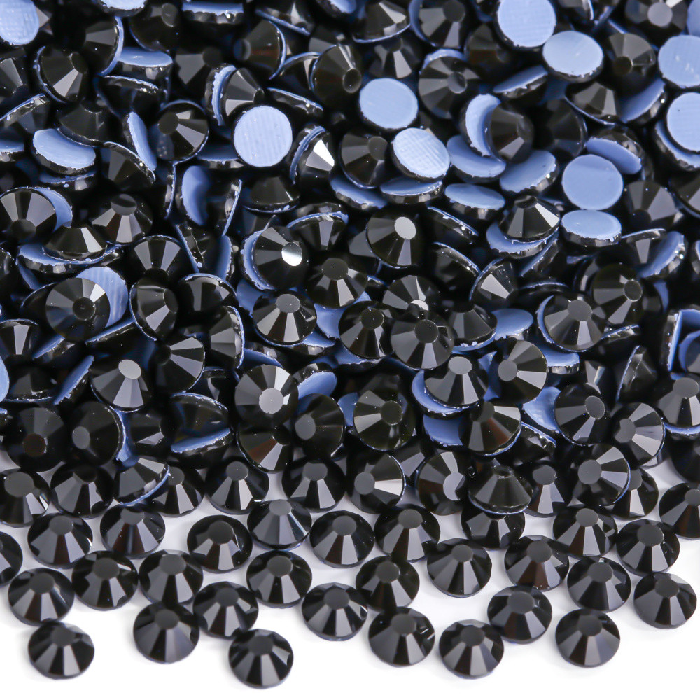 1440 ชิ้น Jet Black Hotfix Rhinestone Flatback Iron-On แก้วคริสตัลเสื้อผ้าตกแต่ง DIY เล็บคุณภาพสูง