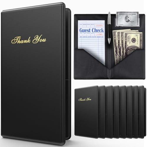 Check Presenters สําหรับร้านอาหาร – 5 Pack Guest Check Card Holder- สีดําทอง Thank You Imprint- Bill