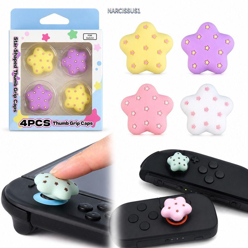 NARCISSUS13A0E 4 ชิ้นซิลิโคน Thumb Grips, ป้องกัน Star รูปจอยสติ๊กหมวก, Soft Touch Non-Slip ป้องกันห