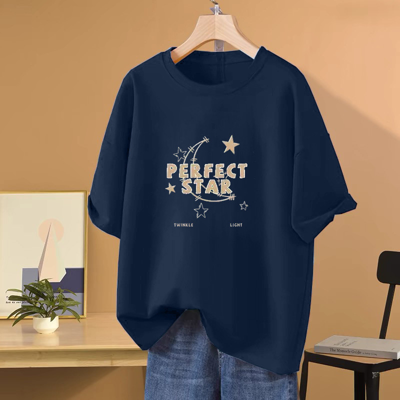 40-100KGPlus ขนาดผู้หญิงผ้าฝ้ายแขนสั้นเสื้อยืด,ขนาดใหญ่หลวมพิมพ์ Casual Slimming Tshirts