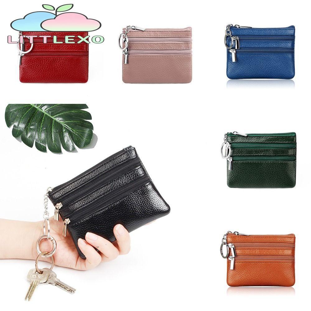 LITTLEX กระเป๋าใส่เหรียญเงิน,หนัง PU ทนต่อการสึกหรอบัตรเครดิต Holoder,ทนทานกันน้ําซิปพร้อมพวงกุญแจกระเป๋า Maiden