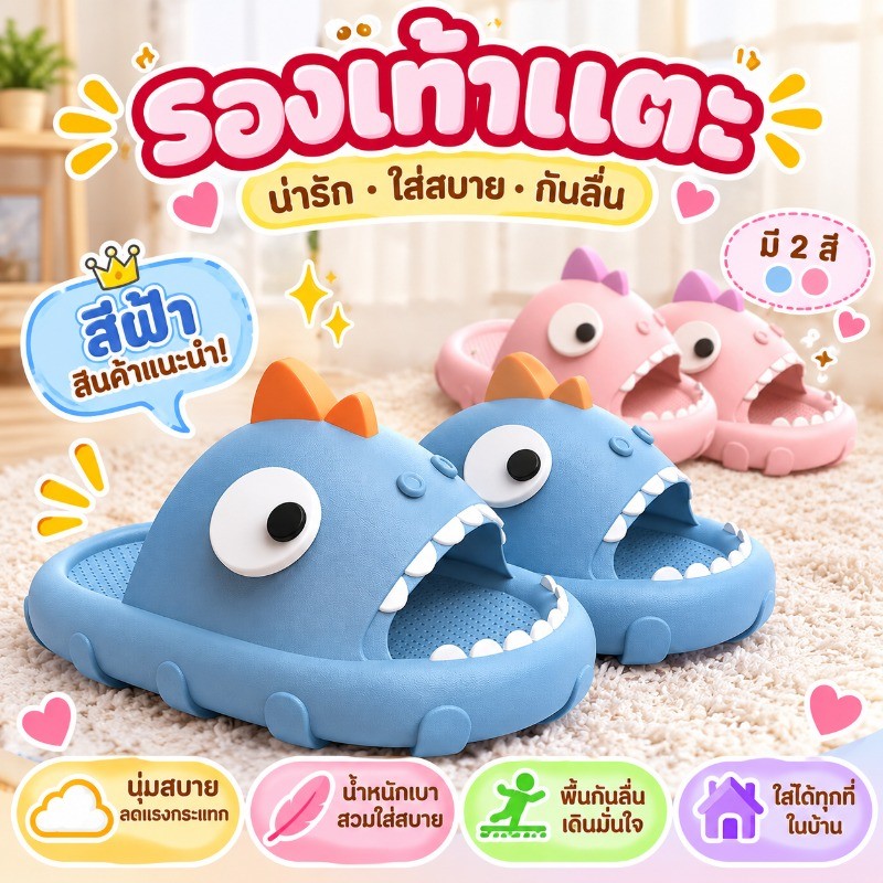 COD รองเท้าแตะพื้นนุ่มกันลื่นลายไดโนเสาร์ EVA เบา ไม่อับชื้น กันลื่นในห้องน้ำ รองเท้าแตะคาแรกเตอร์น่ารัก สำหรับใช้ในบ้าน