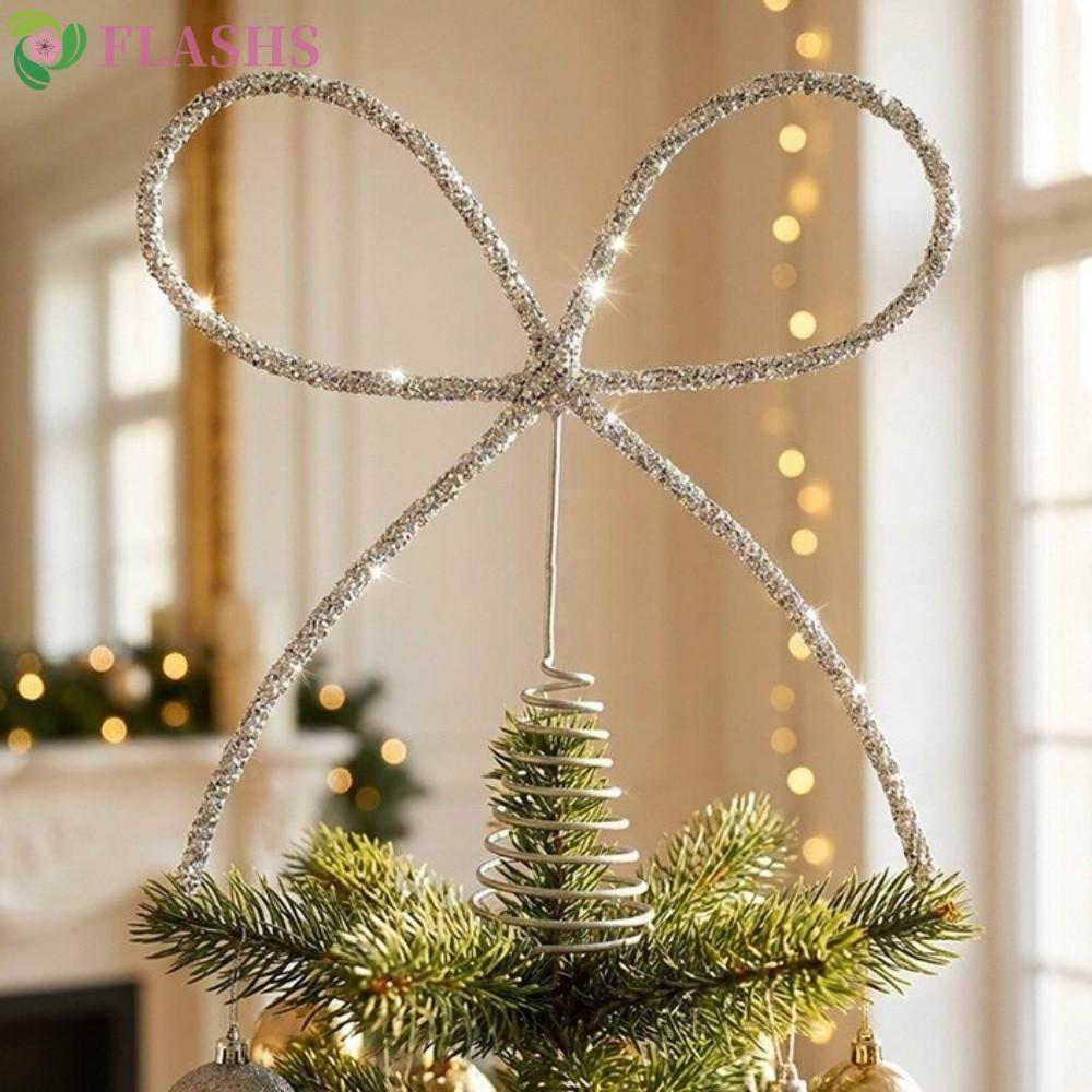 FLASHSYN ต้นคริสต์มาส Topper, Glitter Bow Shaped Bow Tree Topper, Sparkling Luxury โลหะเครื่องประดับ