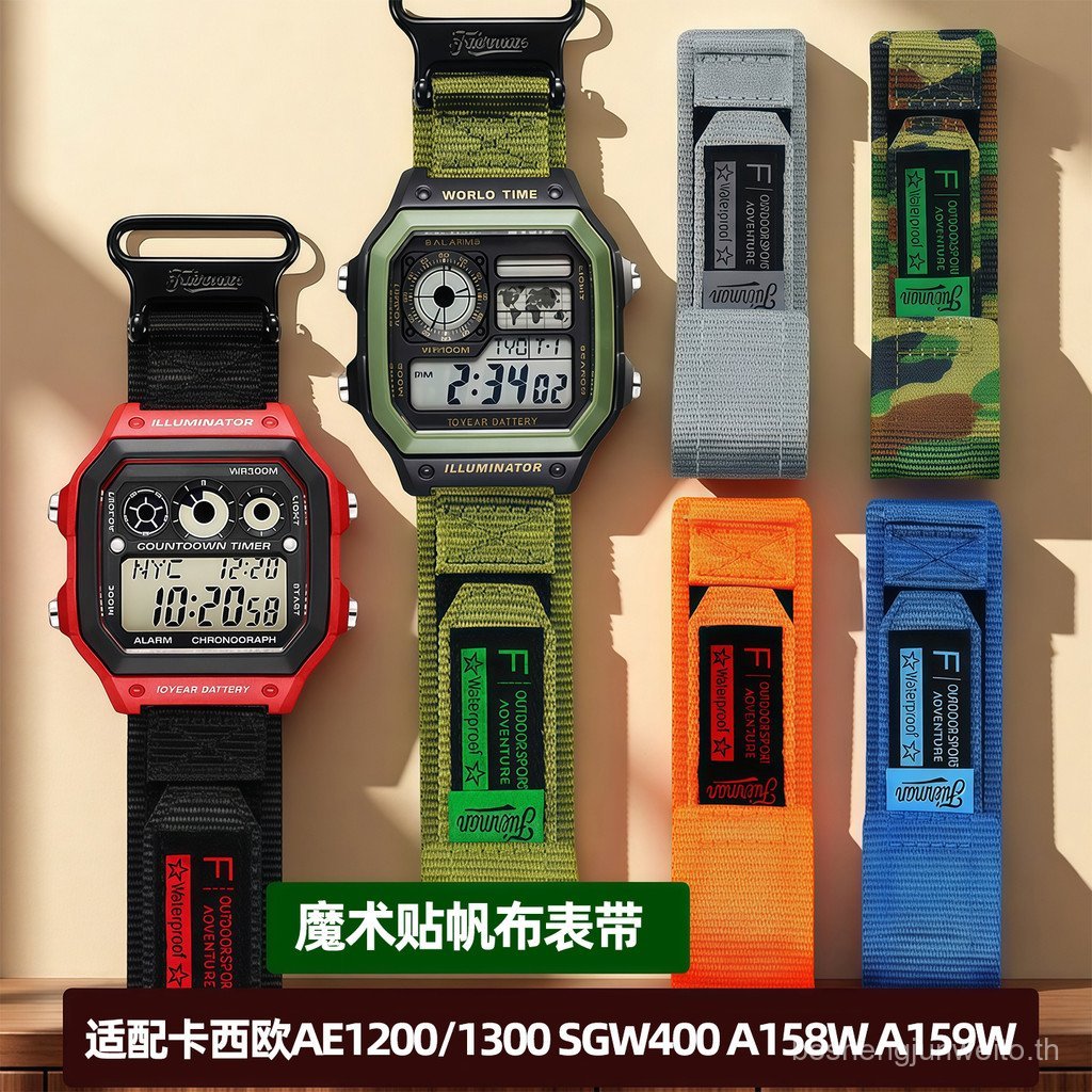 SY2M [อุปกรณ์เสริมเท่านั้นไม่รวมนาฬิกา] เหมาะสําหรับ AE1200/1300/AEQ110/W218/F91 Velcro Canvas Watch