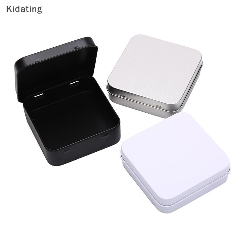 Kidating Mini Metal Tins Container Square Haded Flip Storage Tin Box Jewelry Coin Case ใหม่