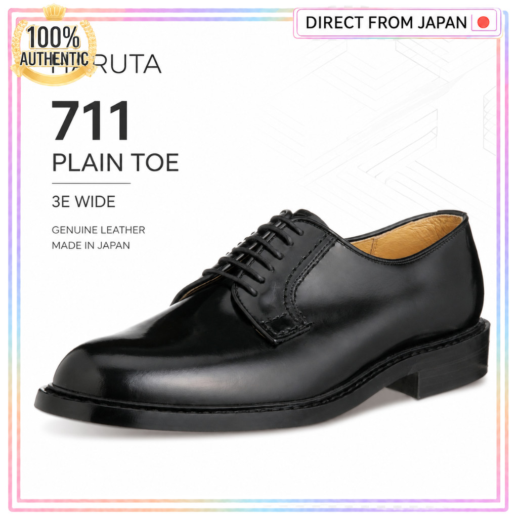 HARUTA 711 Men’s 3E Genuine Leather Plain Toe Derby Business Shoes Black Made in Japan