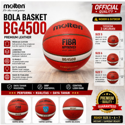 Molten Basketball GG7X BG4500 / B7G4500 BG 4500 BG 5000 SIZE 5 / 6 / 7 LOGO (MADE IN THAILAND)