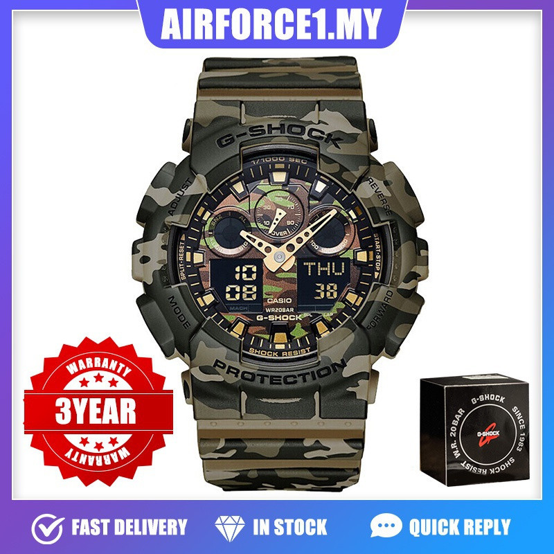 QIXIAO G-Shock GA100 นาฬิกาสปอร์ตควอตซ์ดิจิตอล GA-100CF-1A9 ลายพราง