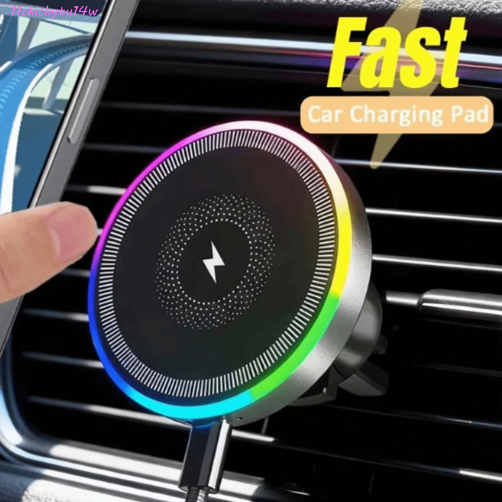 CHICHYTU14W รถโทรศัพท์ Mount Charger, ไร้สาย 15W รถแม่เหล็ก Wireless Charger, USB C Charger RGB Magn