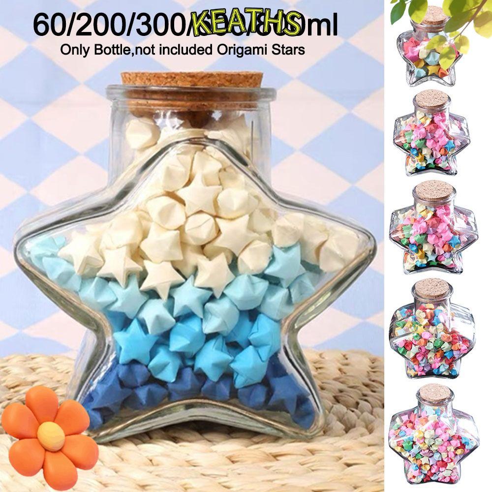 KEATHS Wishing Bottle, Craft Origami Stars Glass Bottle, Mini Stars Shape Pentagram Storage Bottle H