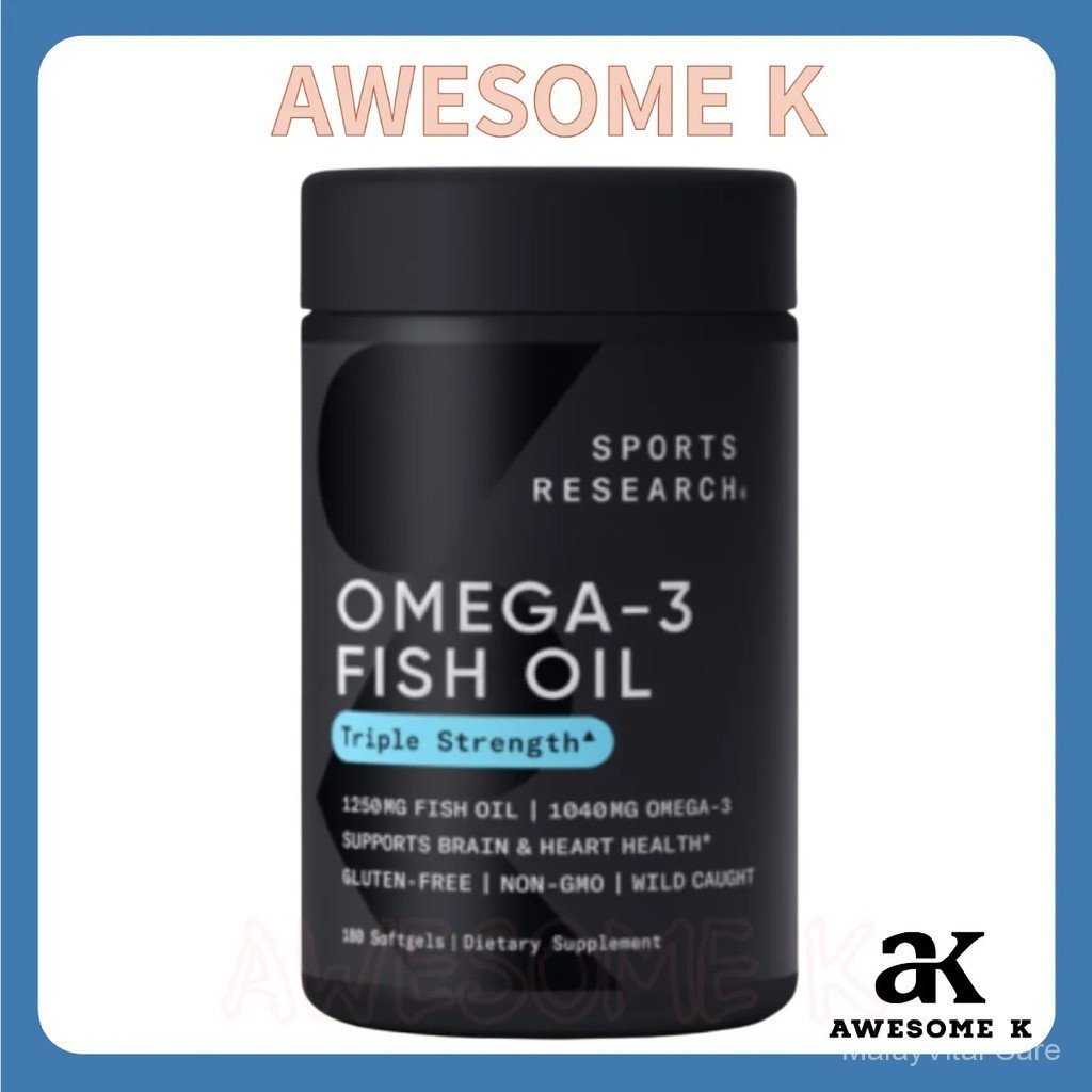 การวิจัยกีฬา Alaska 3 Fish Oil Triple Strength 1040mg 3 Per Serving Premium Wild Alaska Pollock 180 