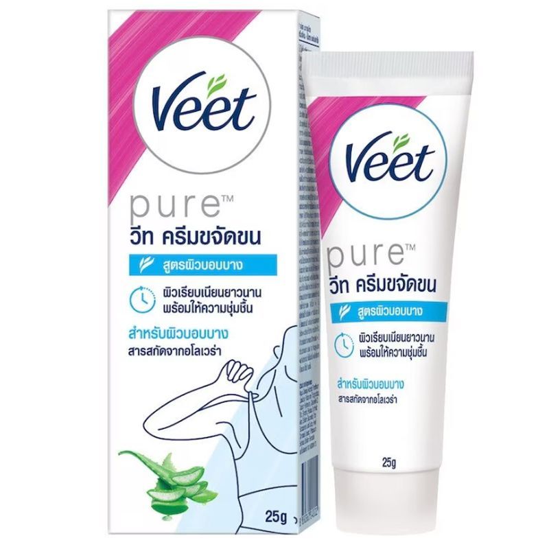 วีทครีมขจัดขนอโลเวล่า&วิตามินอี 25กรัม Veet Removal Cream Lotus Aloe Vera E 25g.