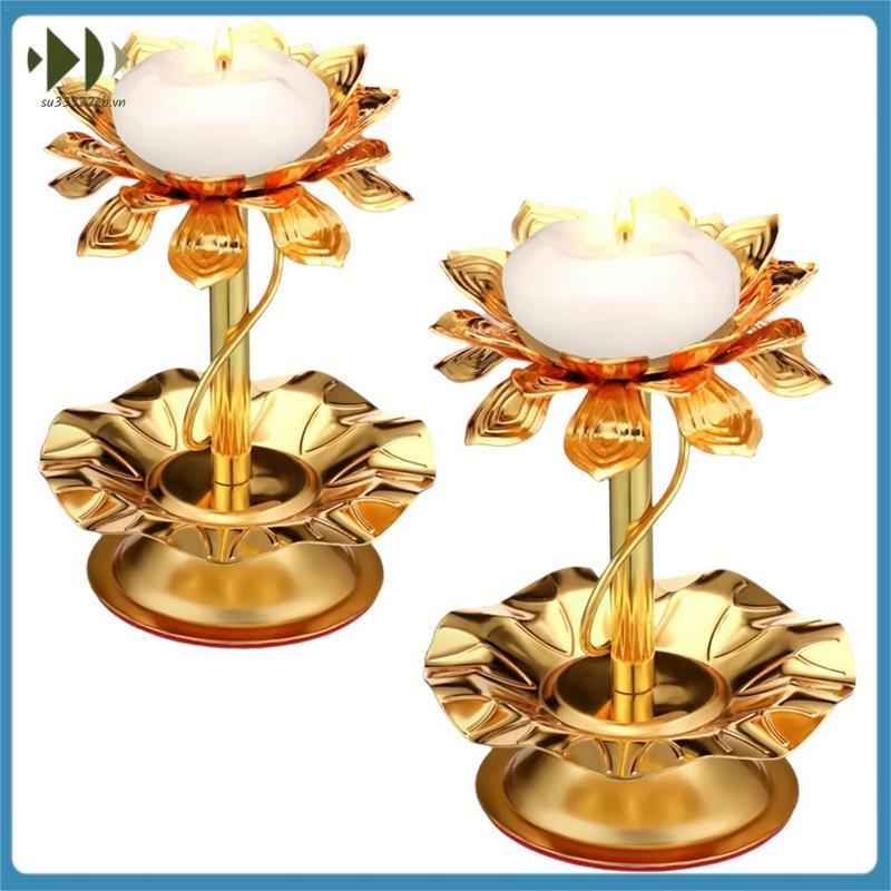 โลหะสําหรับ Diwali เชิงเทียน 2 ชิ้น Diya สําหรับ Diwali Pooja Ghee โคมไฟตกแต่ง