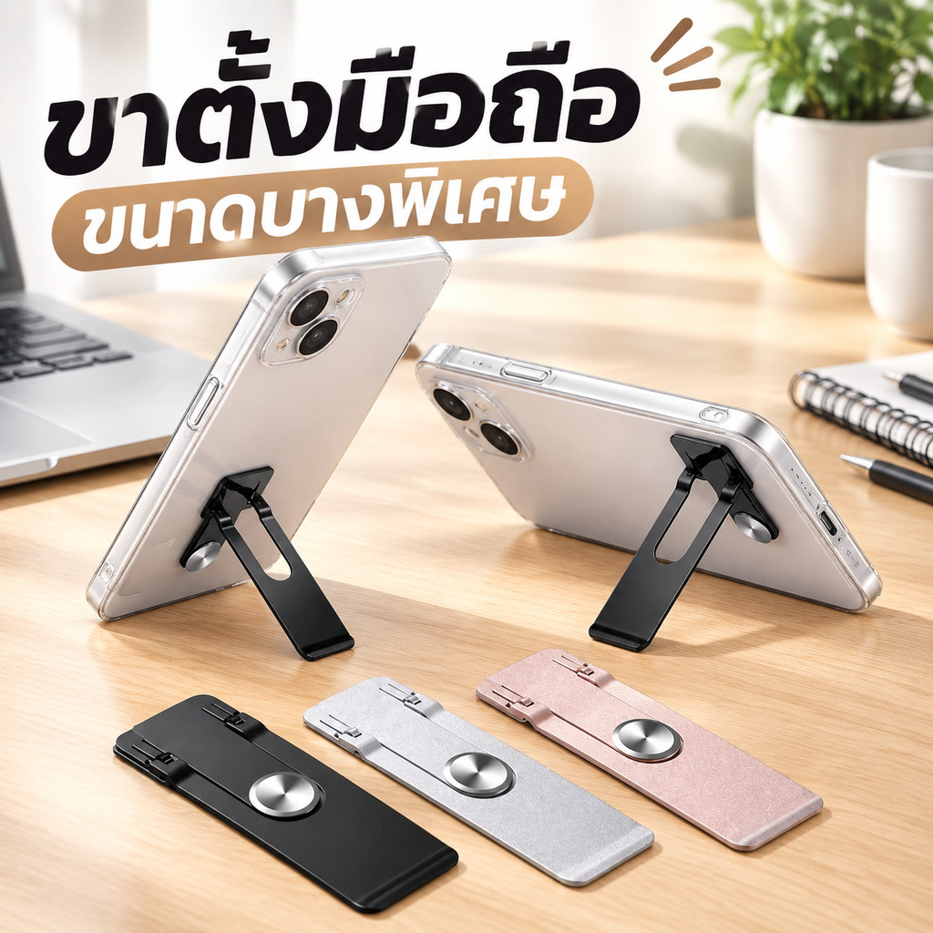 360° ขาตั้งโทรศัพท์มือถือหมุนได้ ที่มองไม่เห็นขาตั้งแท็บเล็ตแบบพับได้บางเฉียบที่วางโทรศัพท์แบบมีกาวในตัวคุณภาพระดับพ