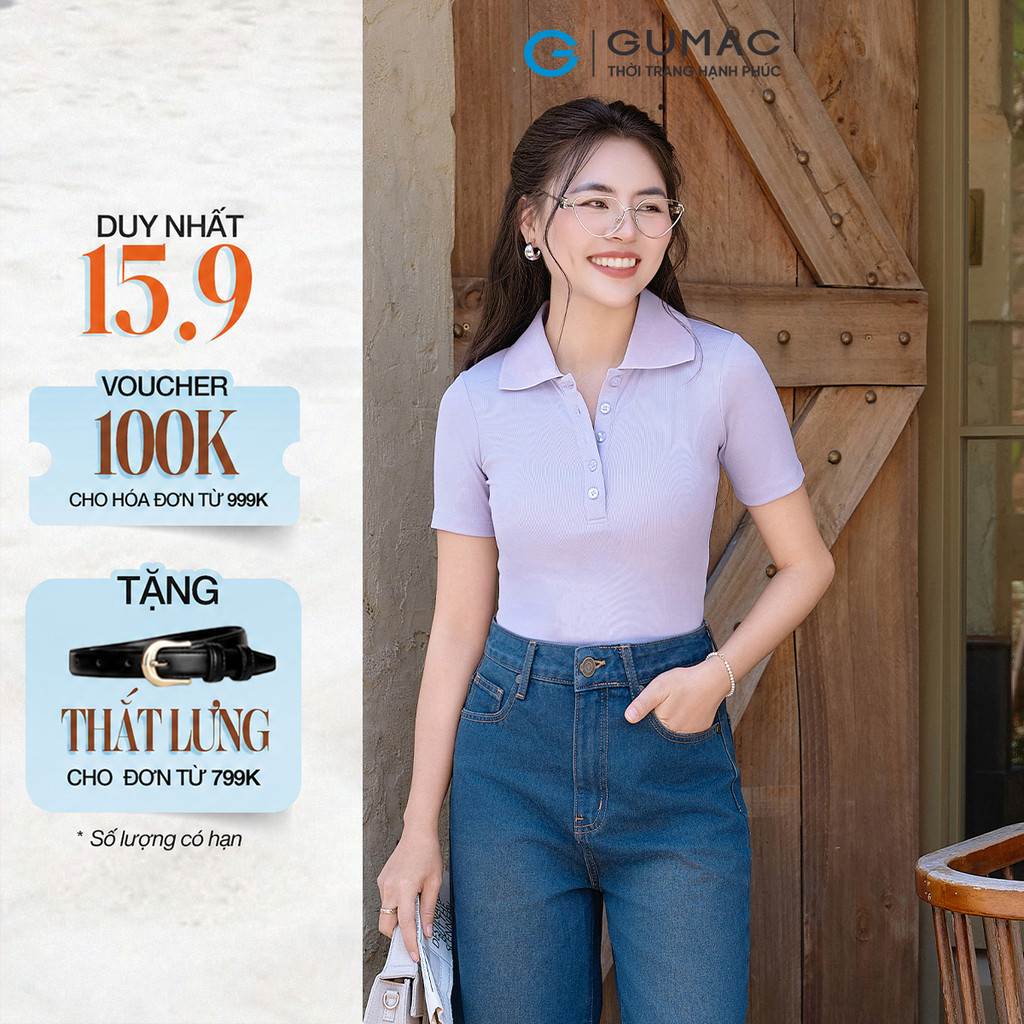 GUMC เสื้อโปโลผู้หญิง เสื้อยืดผู้หญิงคอปกทรงเข้ารูป ยืดหยุ่นบาง อ่อนเยาว์ PLF03002
