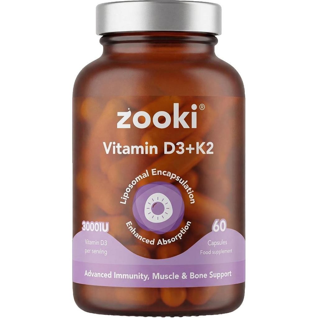 Zooki Liposomal Vitamin D3 + K2 3000IU, 60 แคปซูล, 30 เสิร์ฟ