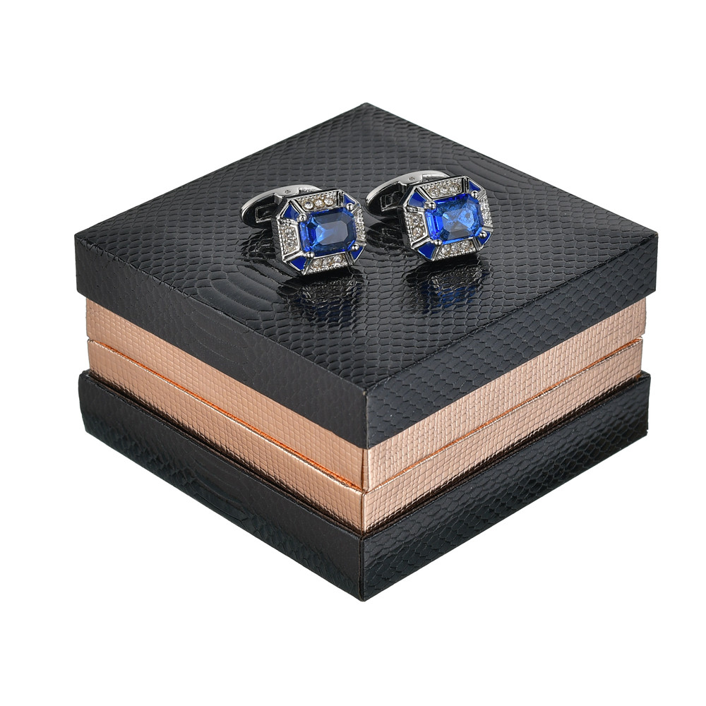 กล่อง Boxed High-End Blue Crystal Diamond Cufflinks สี่เหลี่ยมผืนผ้าเพชร Cufflinks Cufflinks Cufflin