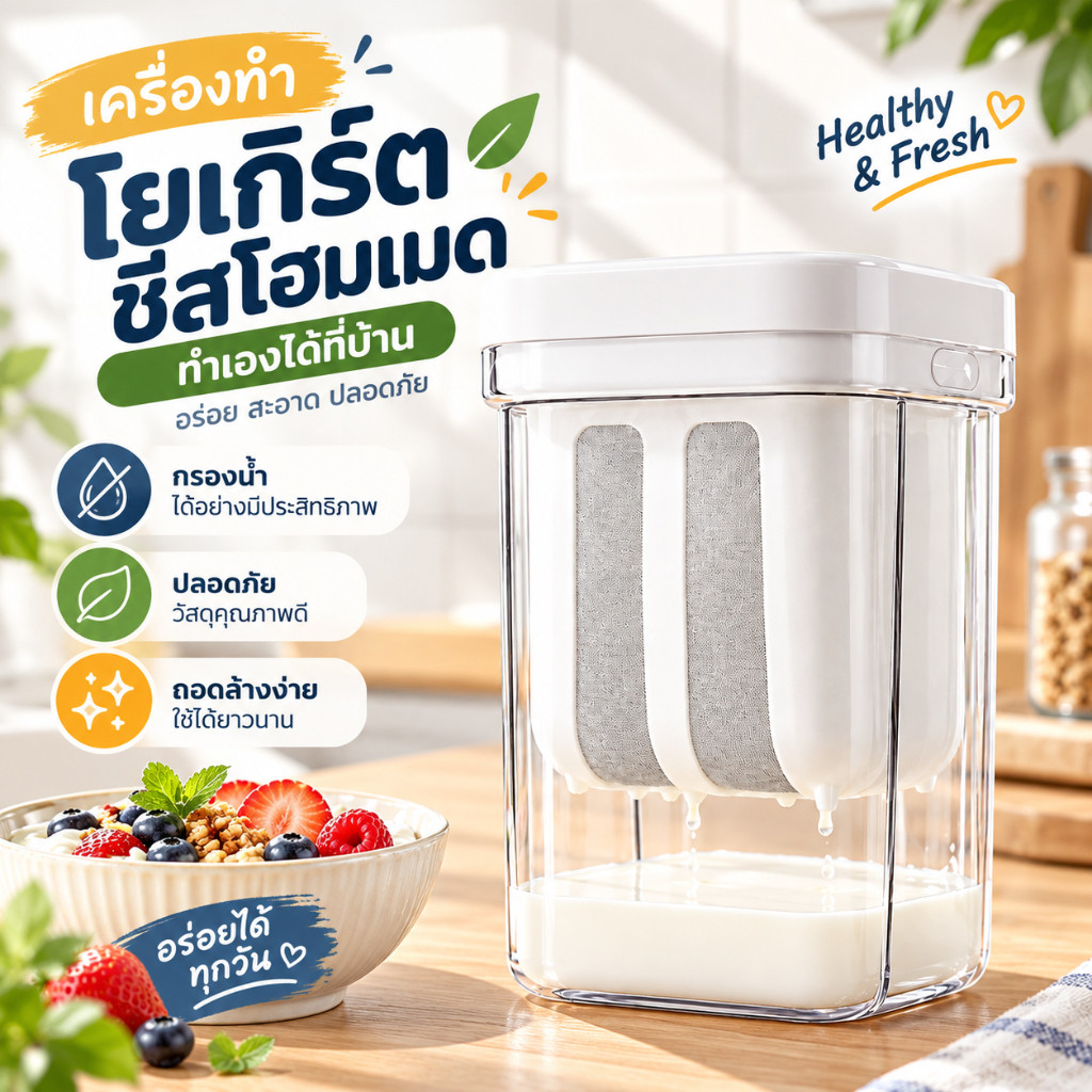 ที่กรองโยเกิร์ต ที่กรองกรีกโยเกิร์ต เครื่องทำกรีกโยเกิร์ต แยกเวย์ กรองง่าย ทำโยเกิร์ตเนื้อข้น พร้อมฝาปิด ใช้ซ้ำได้