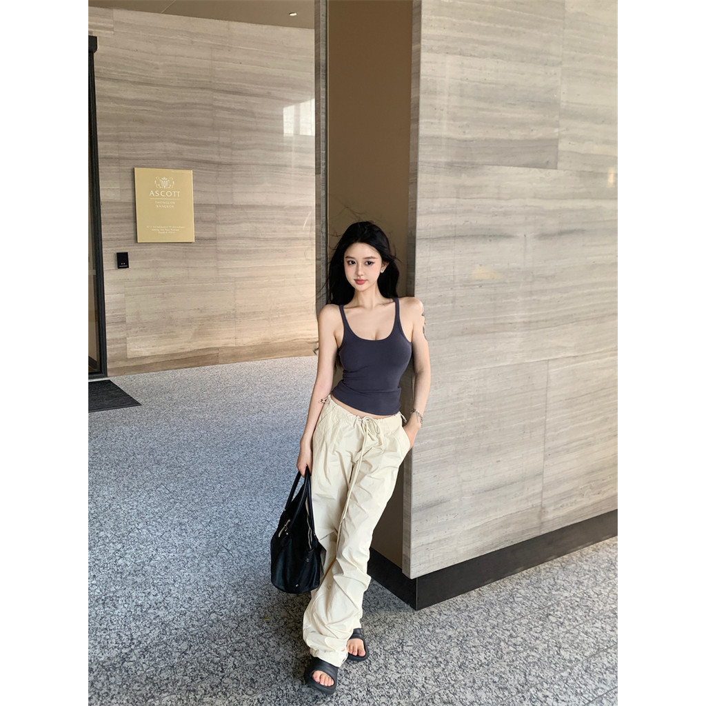 Hotgirl พร้อมส่ง เสื้อกล้าม เสื้อแขนกุดผู้หญิง ผ้ายืดแฟชั่น สีทึบคอยู สายเดี่ยวน่ารัก รุ่นใหม่ล่าสุด เซ็กซี่ สไตล์เกาหลี - รูปที่ 6