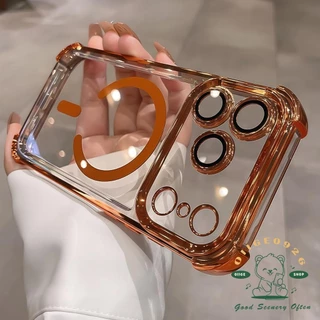 เคส iPhone17 Plated ถุงลมนิรภัยป้องกันการล่มสลายเคสโทรศัพท์แม่เหล็ก iphone17 Pro Max 16 15 14 13 12 เคสสําหรับ iPhone เคสซิลิโคนนิ่ม TPU กันกระแทก