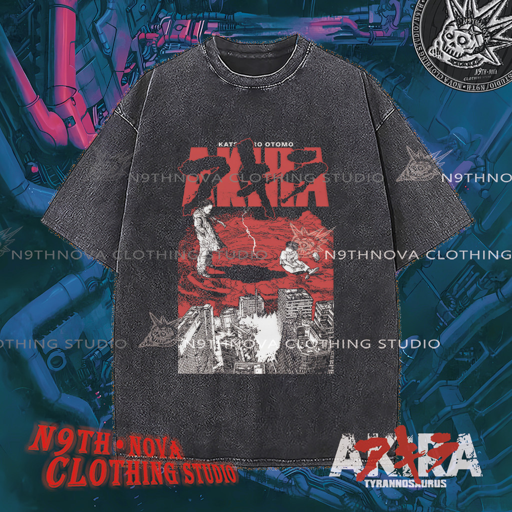 (จัดส่งภายใน 24 ชม.) Fanfei จัดส่งภายใน 24 ชม. ⚡ เสื้อยืด N9THNOVA Akira anime washed ผ้าฝ้าย 100% ยูนิเซ็กซ์