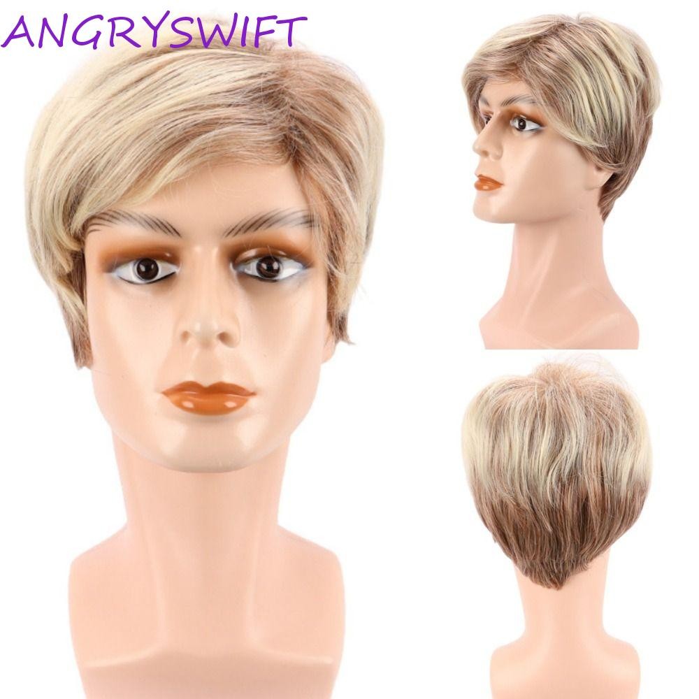 แองกรีบIRD สั้นผมทอง สำหรับคอสเพลย์ วิกผมสังเคราะห์ผู้ชาย สร้างสรรค์และสมจริงสำหรับงานปาร์ตี้