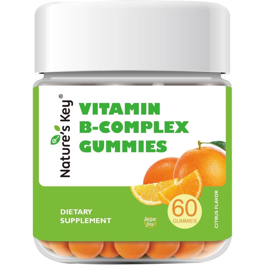 Natures Key Vitamin B-Complex Gummies - วิมิน B1, B2, B3, B5, B6, B7, B9, B12for Immune ,รสส้ม, 60 น